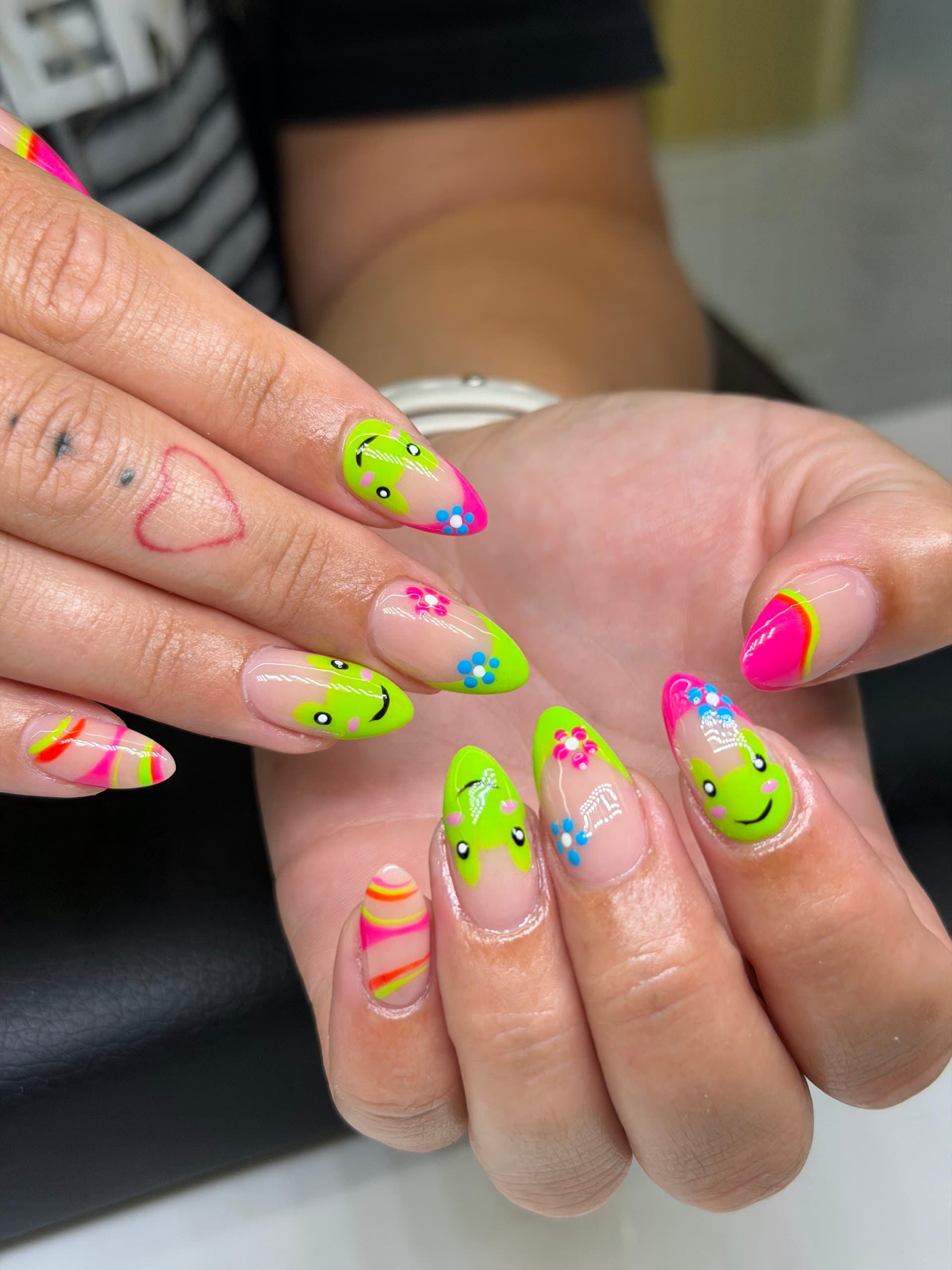 Playful neon french set with hand-painted art